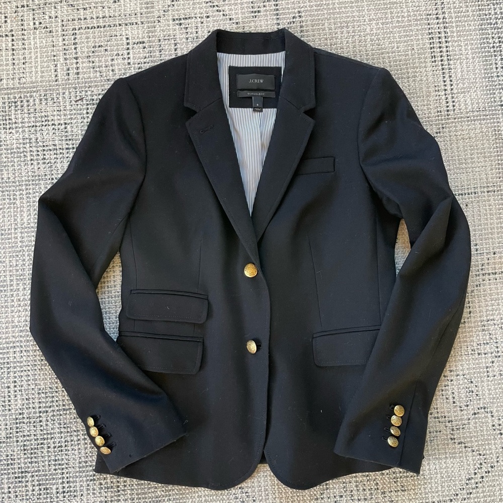 JCrew Schoolboy Wool Blazer, Size 6, Black